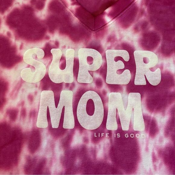 Life Is Good Pink Tie Dye Super Mom Crusher Tee Short Sleeve Womens Medium NEW - Picture 9 of 10